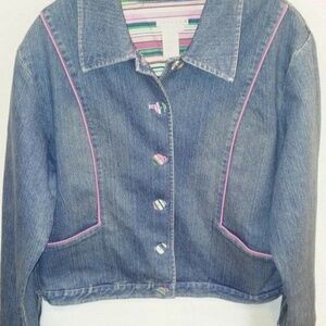 Jean Jacket Size 14  Buttons Pink Piping
